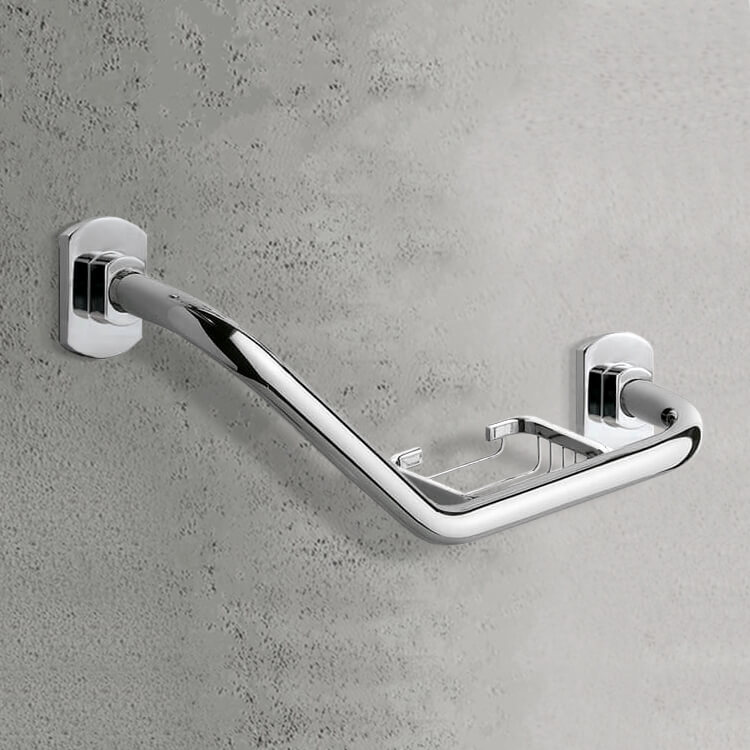 Shower Grab Bar, Gedy ED20-13, Polished Chrome Shower Grab Bar With Soap Holder